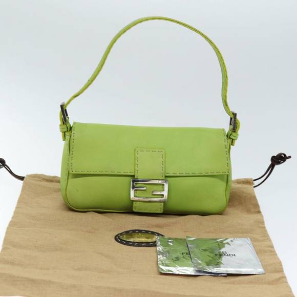 FENDI Celeria Mamma Baguette Shoulder Bag Leather Green Auth yk12521 - Picture 12 of 16